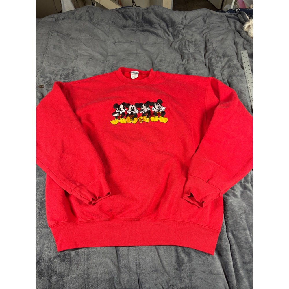 Disney Mickey Mouse Red Embroidered Pullover Sweatshirt XXL Vintage Style